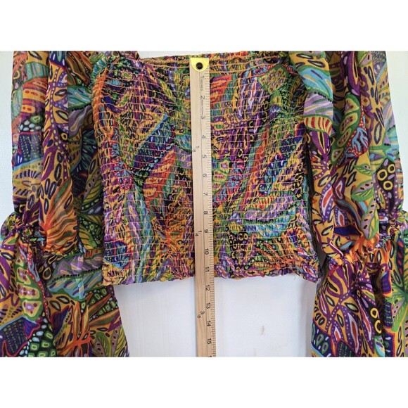 Live 4 Truth Blouse Womens M Boho Bell Sleeve Crop Smocked Colorful Indie Hippie - Picture 6 of 9